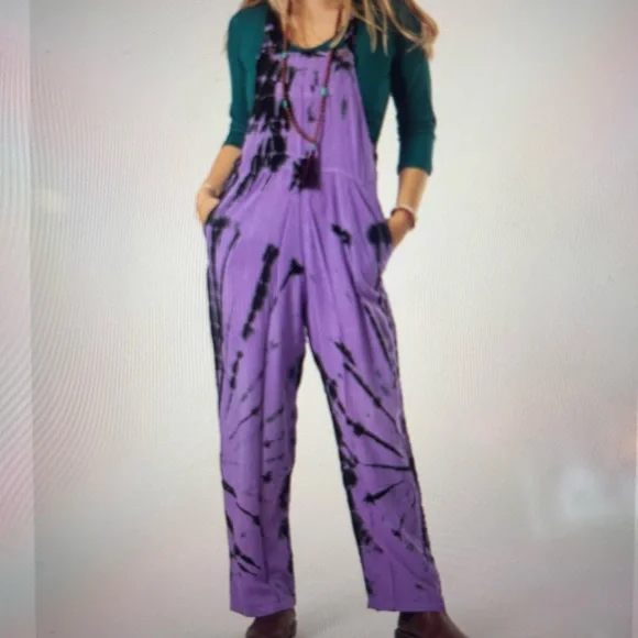 Purple Tie-Dye Relaxed Jumpsuit SHORT - Picture 1 of 8